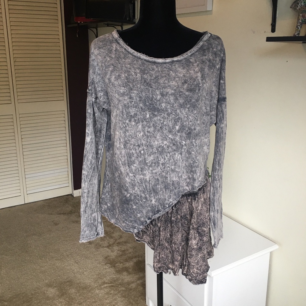 T Party Pink And Gray Asymmetrical Sweatshirt Side Ruffle Small Long Sleeve
